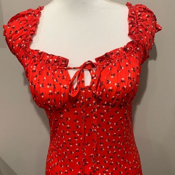 🦋Women’s Red Off Shoulder Tie Front Mini Dress Size L Large NEW - Picture 5 of 5